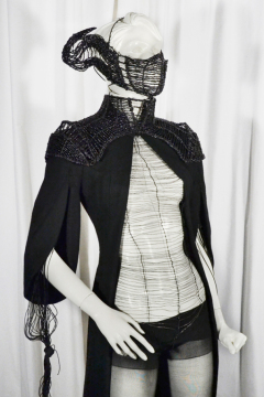 BLACK.BIRD mask, neckpiece, body cable/wire, coat wool
